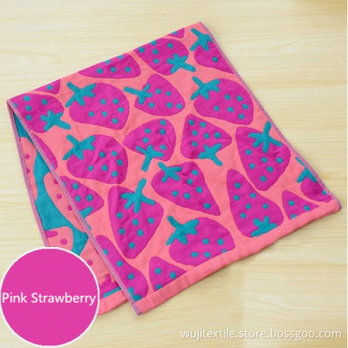 SGS Cotton Pink Strawberry Double-Faced Face Towel for Kids (WJ-CH1510)